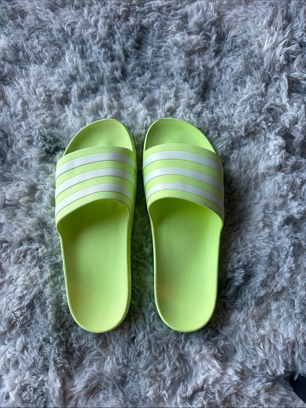 Neon Lime Adidas Sandals with White Stripes